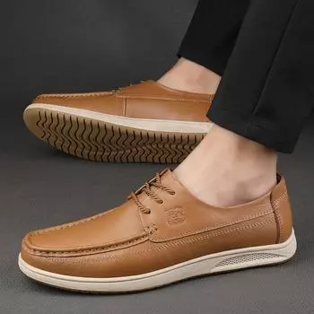 Мужские кожаные туфли из натуральной кожи. Роскошные мужские туфли для активного отдыха, повседневные, для прогулок, универсальные туфли для ежедневного вождения, офиса. 38 чёрный