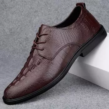 Genuine Leather Men s Oxfords Shoes Crocodile Pattern Men Casual Shoes Business Shoes for Men All-match Men Wedding Dress Shoes 37 чёрный