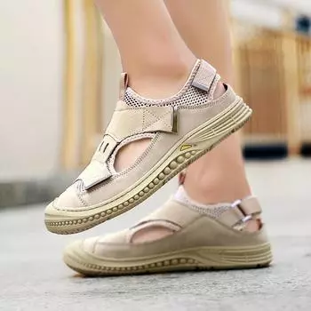 Genuine Leather Men s Sandals Summer Breathable Men Casual Shoes Non-Slip Outdoor Men Beach Shoes Roman Sandals Plus Size 38-46 38