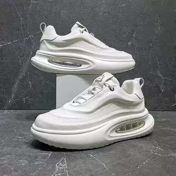 Мужская обувь из натуральной кожи, модный тренд, повседневная спортивная обувь на воздушной подушке, роскошные кроссовки, мужская кожаная оригинальная обувь 38 чёрный