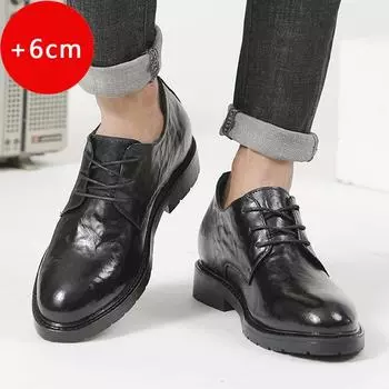 Мужские туфли из натуральной кожи в стиле ретро для джентльмена. Повседневные, офисные, деловые, официальные, свадебные. Невидимые туфли, увеличивающие рост. 38 чёрный