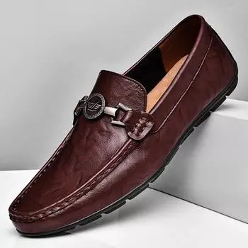 Genuine Leather Men s Slip on Footwear Office Male Formal Shoes Wedding Party Dress Flats Breath Driving Lazy Loafers Moccasins 37 чёрный