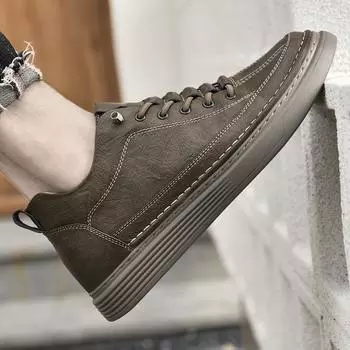 Genuine Leather Men s Vulcanize Footwear New Male Shoes Mens Ankle Boots High Quality Men Casual Shoes Cow Leather Man Sneakers 37 чёрный