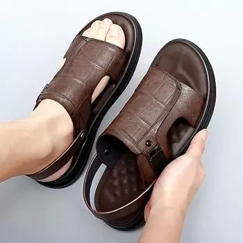 Genuine Leather Men Sandals Male Summer Shoes Outdoor Casual Sandals Cowhide Beach Shoes Two Uses Men s Brown Sandals Slippers 38 коричневый