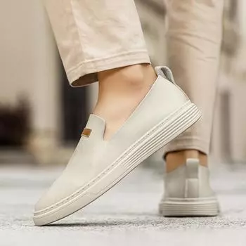 Genuine Leather Men Shoes Luxury Trendy Casual Slip on Loafers Men Moccasins Italian Male Office Shoes Male Comfortable Flats 37 бежевый