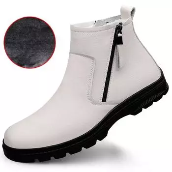 Genuine Leather Men Shoes Side Zipper Casual Men s Boots Chelsea Ankle Botas Wedding Comfy Dress Shoes Suit White Men s Boots 37