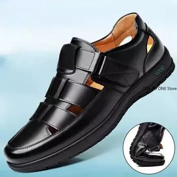 Genuine Leather Men Shoes Summer Shoes Hollow Out Breathable Sandals Non-slip Flats Soft Bottom Handmade Tide Design Footwear 38