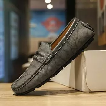 Genuine Leather Men Slip on Footwear Office Man Formal Dress Shoes Breath Driving Shoes Lightweight Comfy Lazy Loafers Moccasins 38