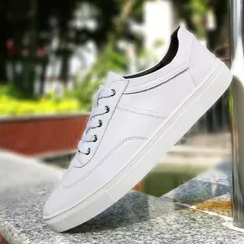 Genuine Leather Men Tenis Masculino Shoes Fashion Casual Walking Sneakers Outdoor Driving Footwear Lace-up Solid Vulcanize Shoes 36 чёрный