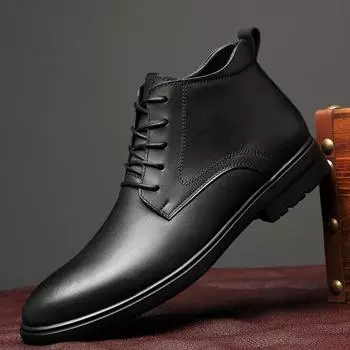 Genuine Leather Mens Boots Casual Business Oxford Shoes Male Adult Fall Winter Fashion Warm Outdoor Snow Shoes Dress Basic Boots 38