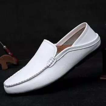 Genuine Leather Mens Casual Shoes Business Slip on Flats Comfy Formal Loafers Simple Men Moccasins Lightweight Man Driving Shoes 36 чёрный