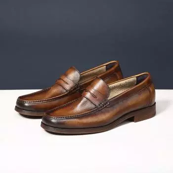 Genuine Leather Mens Loafers Handmade British Style Wedding Party Casual Dress Shoes Summer Autumn Footwear for Men 38 чёрный