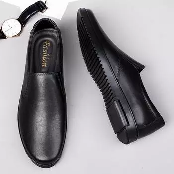 Genuine Leather Mens Loafers Soft Business Flats Fashion Casual Shoes Comfort Moccasins Breathable Man Slip on Shoes Boat Shoes 37 чёрный