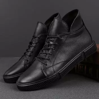Genuine Leather Mens Outdoor Sneakers Hot Sale Lace-Up Male Ankle Boots Men Winter Plush Snow Boots New Comfortable Men s Shoes 37