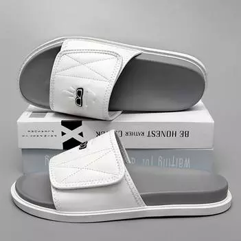 Мужская летняя обувь из натуральной кожи, повседневная обувь для прогулок на открытом воздухе, домашние тапочки, нескользящая пляжная обувь класса люкс 38 чёрный