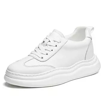 Genuine Leather New Male Business Shoes All-match Men Casual Shoes Elevator Mens Stylish Sneakers Lace-Up Male Outdoor Footwear 38 чёрный