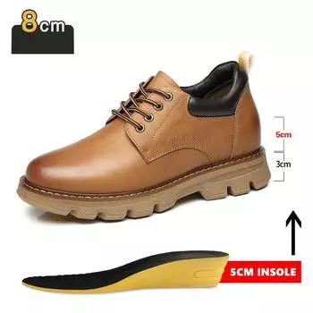 Genuine Leather Platform Work Sneakers Man Elevator Shoes 6/8 CM Height Increase Sports Lift Men Thick Soled Outdoor Boots 37