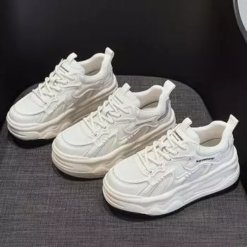 Genuine leather pops shoes thick bottom muffin casual white shoes 34 серебряный