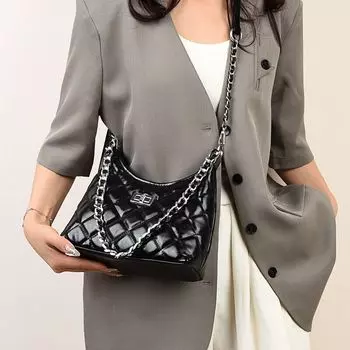 Genuine Leather Rhombus Chain Bag Women 2025 New Summer Large Capacity High Sense Versitile Fashion One Shoulder Cross-body Underarm Bag Black