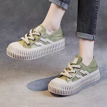 Натуральная кожа Сезоны Толстая подошва Ниша Универсальная модная обувь Женская трендовая спортивная обувь для сноуборда Женские массивные кроссовки для женщин 35 зелёный