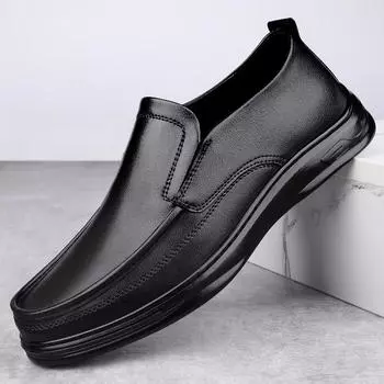 Genuine Leather Shoes Men s Casual Slip on Footwear Non-slip Lightweight Loafers Handmade Male Cowhide Moccasins Driving Shoes 38 чёрный