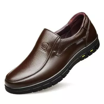 Genuine leather shoes men s top layer cowhide shoes autumn winter loafers shoes round head foot covering men s shoes M849 38 бежевый