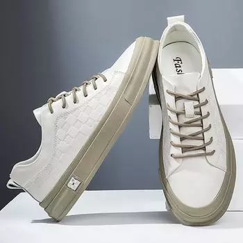 Genuine Leather Skate Shoes Men Fashion Breathable Mens Sneakers Lace-Up for Men Men Casual Shoes New Arrival Male Driving Shoes 38 бежевый