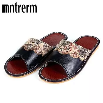 Genuine Leather Slippers Summer men Shoes Home High Quality Full Grain Leather Indoor Slippers Waterproof Household Floor Shoe 39 чёрный