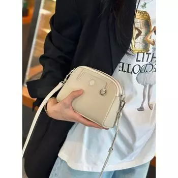 Genuine Leather Small Bag Women 2025 New Mobile Phone Bag Women Mother Bag All-Match Shoulder Messenger Bag Mini Square Sling Bag Beige White(Small size length 19 high 14 wide 7cm)
