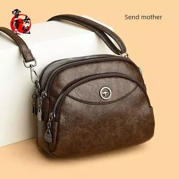 Genuine Leather Small Bag Women s 2025 New Arrival Fashion Women s Autumn and Winter Wild Shoulder Messenger Bag Multi-Layer Middle-Aged Mother Bag CHECOLATE