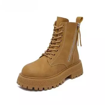 Genuine Leather Snow Boots Winter Plus Fur Women 2024 Retro British Style All-Match Autumn Ankle Boots 35