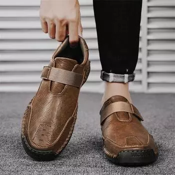 Натуральная кожа Весна Ретро Мужские плоские повседневные нескользящие официальные мокасины Мокасины Дышащие туфли-лодочки с мягкой подошвой Большие размеры 38-46 38 чёрный