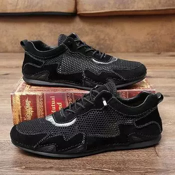 Genuine Leather Summer Breathable Soft Male Mesh Shoes For Men Walking Casual Quality Light Net Footwear Large Size Sneakers 40