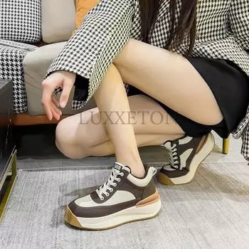 Туфли Dad Shoes из натуральной кожи с толстой подошвой и сетчатой поверхностью для комфорта, воздухопроницаемости и плюшевой изоляции. Спортивная обувь 35 чёрный