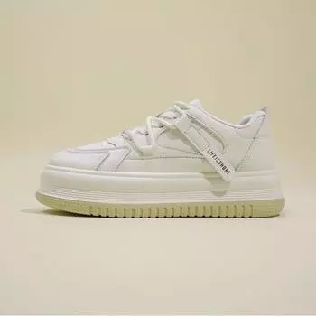 Genuine Leather Thick Sole Small White Shoes for Women s 2024 New Round Toe Versatile Sports and Leisure Shoes Women Sneakers 35 бежевый