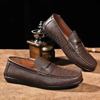 Туфли-лоферы Gommino из натуральной кожи верхнего слоя, мокасины для вождения, британская повседневная мужская кожаная обувь 38