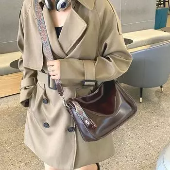 Genuine Leather Underarm Bag Women s Large Capacity Commuter All-in-one Soft Leather Broadband Vintage Casual Shoulder Crossbody Bag чёрный