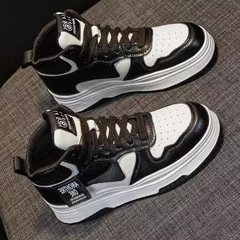 Туфли из натуральной кожи белого цвета для студентов, спортивная обувь на толстой подошве из кожи, повседневная обувь 34 белый/чёрный