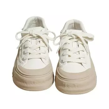 Белые туфли из натуральной кожи, женские парусиновые кроссовки, студенческие, на толстом растворяющемся каблуке, белые туфли, спортивная обувь на шнуровке для женщин 35 бежевый