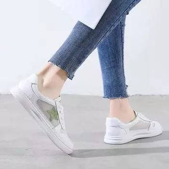 Белые туфли из натуральной кожи, женские, новые, летние, тонкие, сетчатые, универсальные, повседневные, весенние, одинарные туфли 35