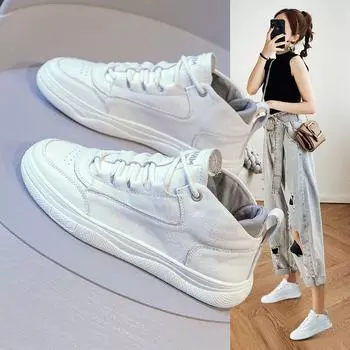 Белые туфли из натуральной кожи, женские летние новые корейские версии универсальных туфель на плоской подошве 35