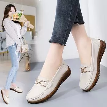 Женские лоферы на плоской подошве из натуральной кожи, повседневная обувь на платформе для матери, качели 41