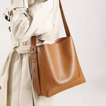 Genuine Leather Women s High-end Shoulder Bag New Bucket Bag Large Capacity Versatile Commuter Crossbody Bag