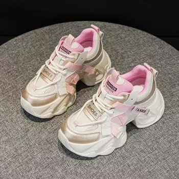 Женская обувь из натуральной кожи весна осень новые кроссовки на платформе с внутренним подъемом спортивная обувь для отдыха Plataforma Mujer 33 чёрный