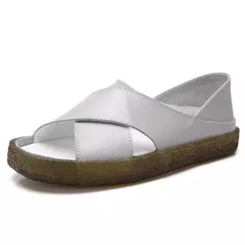 Genuine Leather Women Sandals Peep Toe Sandalia Feminina Fashion Summer Comfortable Oxford Shoes Women 35