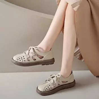Genuine Leather Women Shoes Summer Non-slip Mommy Shoes Women Flats Fashion Ladies Casuals Sandals Woman Walking Designer Shoes 35 абрикосовый