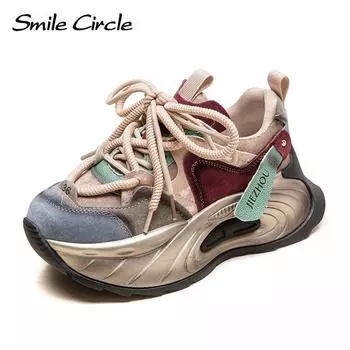 Женские кроссовки из натуральной кожи, увеличенная высота, толстая подошва, дышащая модная повседневная обувь 35 бежевый