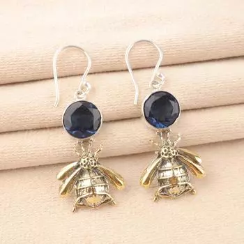 Genuine London Blue Topaz Gemstone 925 Sterling Silver Handmade Earrings 2 EE-154-1