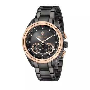 Genuine Maserati Traguardo 45mm Dark Gray Stainless Steel Chronograph Quartz Watch 100m Water Japanese Movement Year [Official Product] Men s