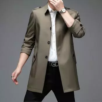 Genuine men s windbreaker mid-length new style British style middle-aged spring clothing spring and autumn casual jackets 170